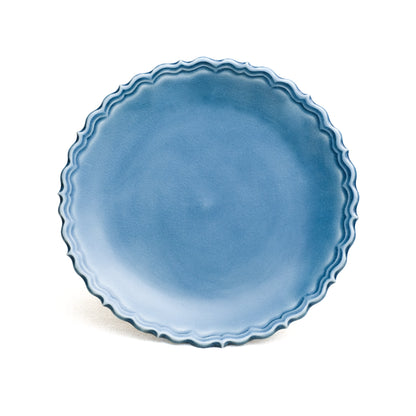 Plate, Carved Edge, Blue Glaze.