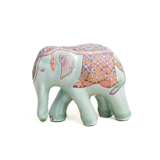 Elephant Figurine with Decorative Overglaze