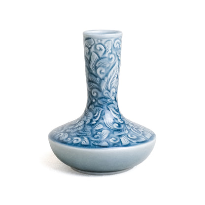 Lotus Stem Vase with Carved Pudtan, Blue Glaze