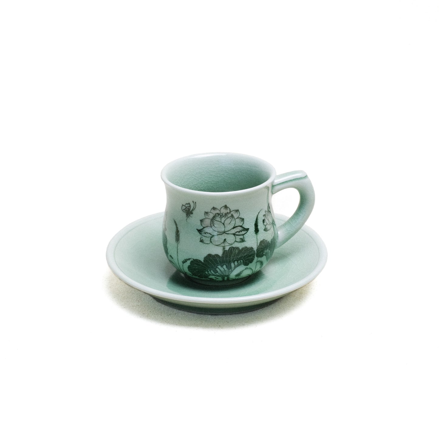 Coffee Cup and Saucer, Handpainted Lotus Pattern