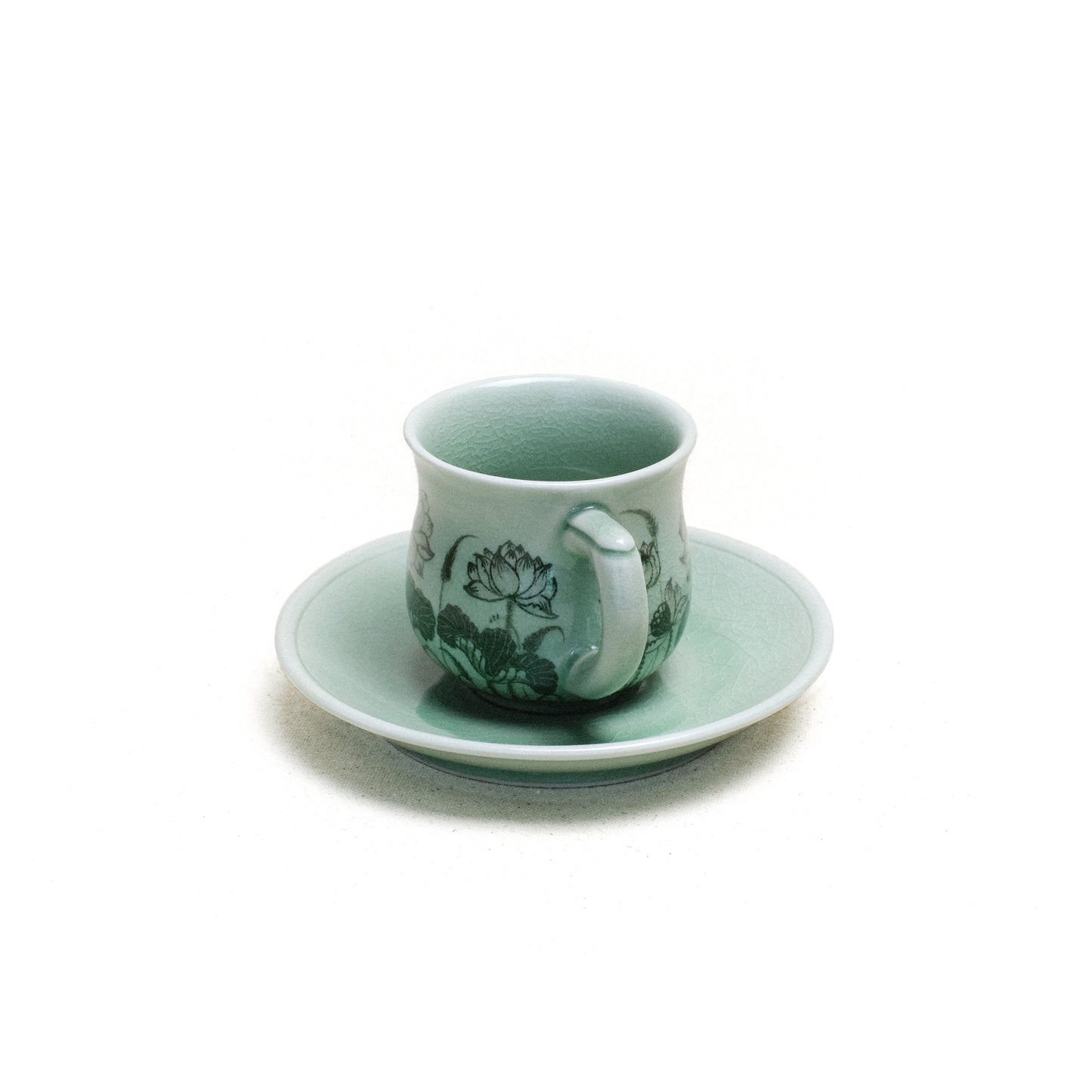 Coffee Cup and Saucer, Handpainted Lotus Pattern