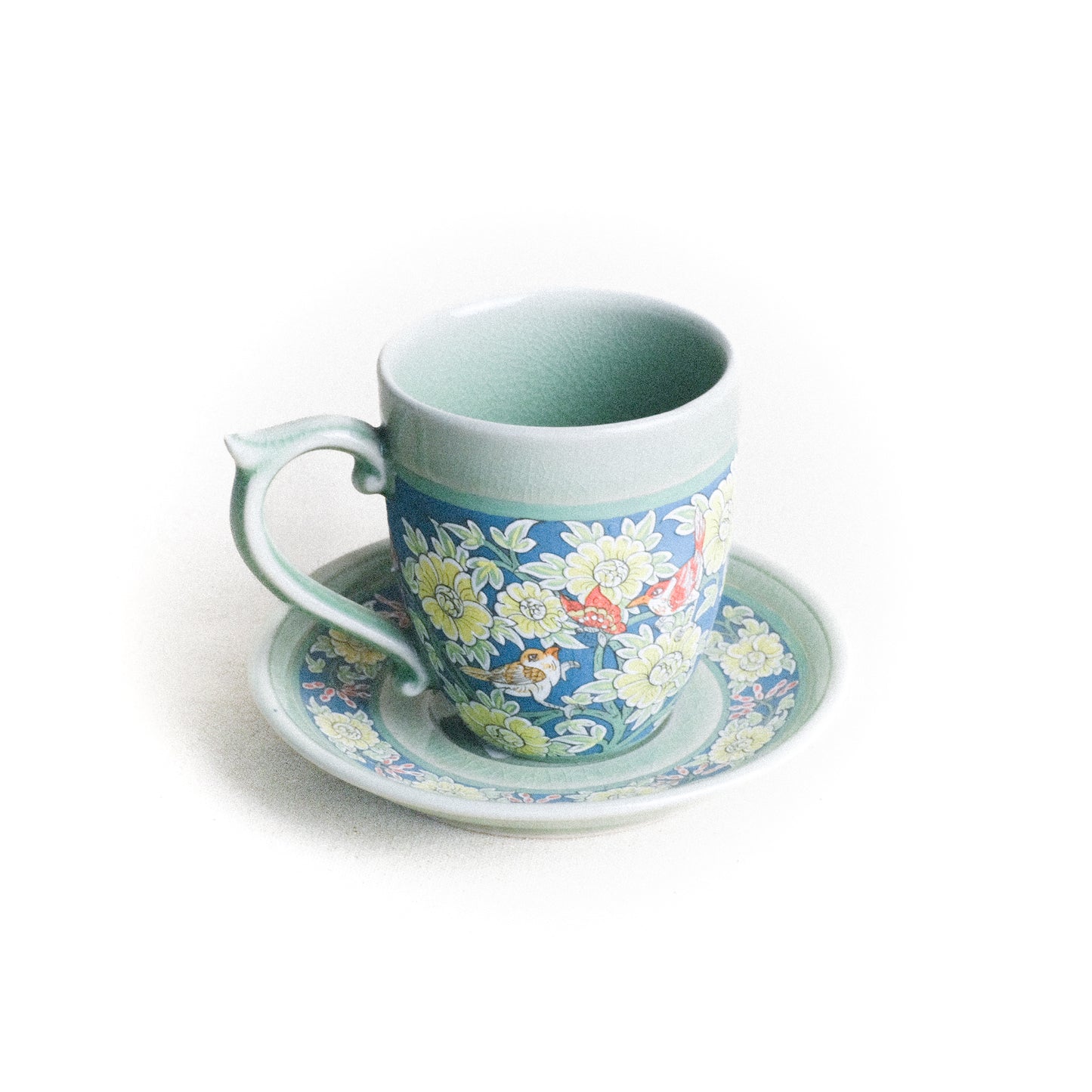 Decorative Coffee Set with Handpainted Floral Pattern Overglaze